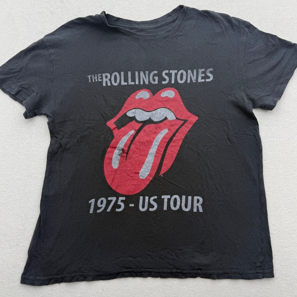 The Rolling Stones Graphic T-Shirt Mens M Medium Black 1975 US Tour Tongue Logo